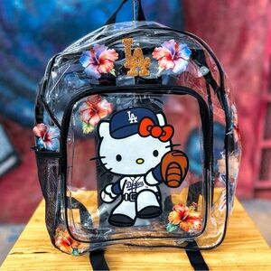 Hello Kitty DODGERS Clear Backpack 15” - Black with Gold Rhinestone Logo